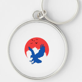 Blue Eagle Silhouette met Red Moon Sleutelhanger