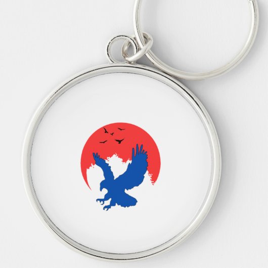 Blue Eagle Silhouette met Red Moon Sleutelhanger (Voorkant)