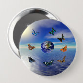 Blue Earth Butterflies Ronde Button 4,0 Cm (Voorkant /achterkant)