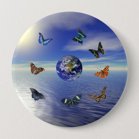 Blue Earth Butterflies Ronde Button 4,0 Cm (Voorkant)