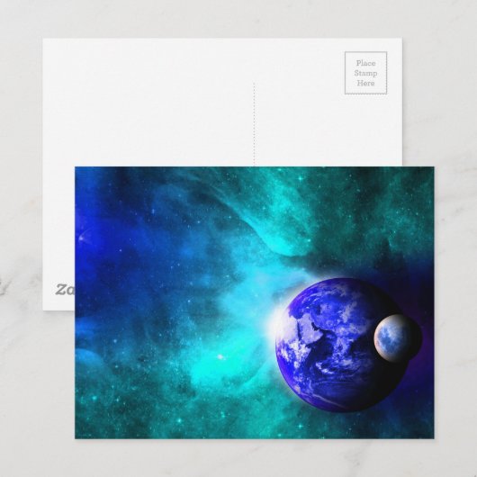 Blue Earth Maan Ruimte Briefkaart (Voorkant / Achterkant)