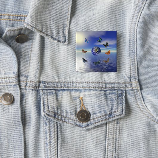 Blue Earth Vlinders Knop Vierkante Button 5,1 Cm (In situ)
