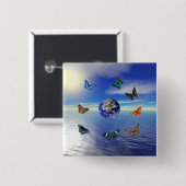 Blue Earth Vlinders Knop Vierkante Button 5,1 Cm (Voorkant /achterkant)