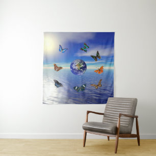 Blue Earth Vlinders Tapijt Wandkleed