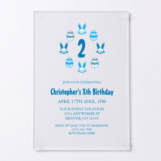 Blue Easter 2nd Birthday Acryl Uitnodigingen