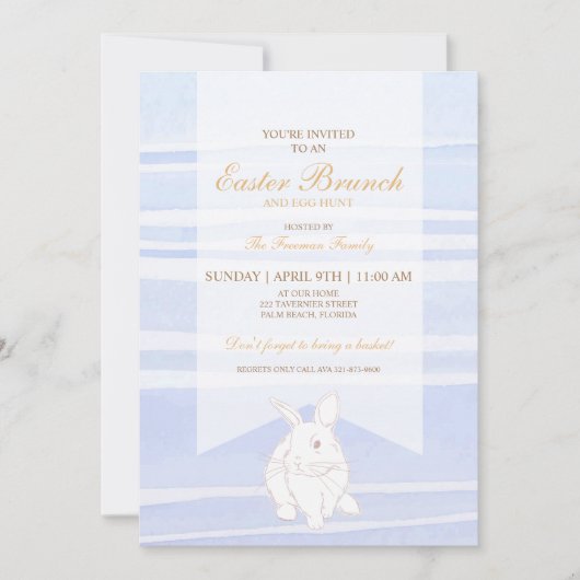 Blue Easter Brunch Bunny Invitation - Waterverf Kaart (Voorkant)