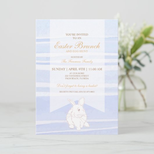 Blue Easter Brunch Bunny Invitation - Waterverf Kaart (Staand voorkant)