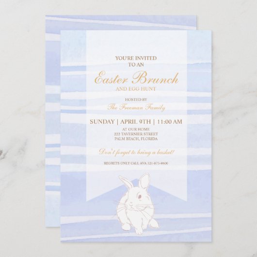 Blue Easter Brunch Bunny Invitation - Waterverf Kaart (Voorkant / Achterkant)