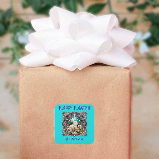 Blue Easter Bunny Art Nouveau Glas in lood Vierkante Sticker