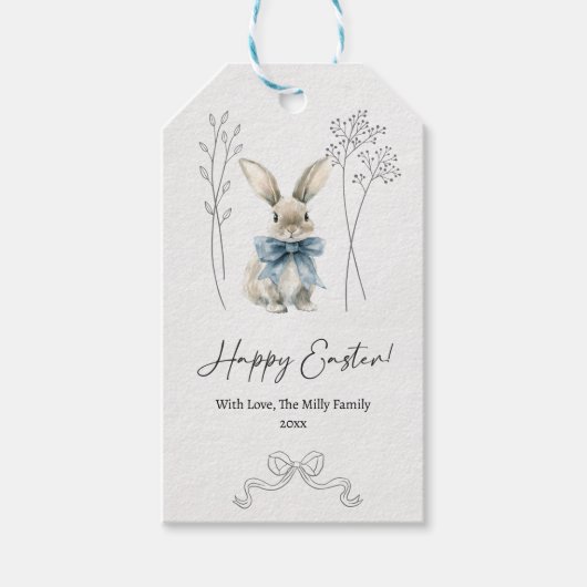Blue Easter Bunny Cadeaulabel (Voorkant)