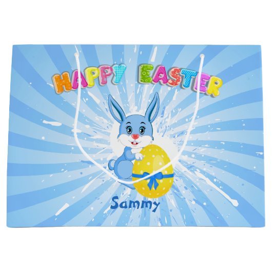 Blue Easter Bunny-Cartoon Large Cadeautasje (Voorkant)