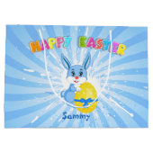 Blue Easter Bunny-Cartoon Large Cadeautasje (Achterkant)