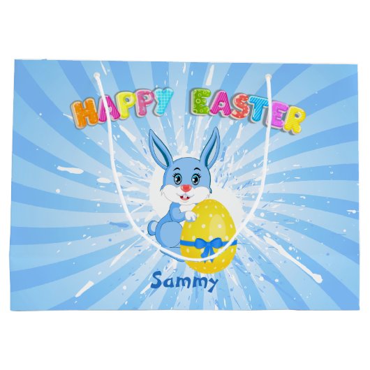 Blue Easter Bunny-Cartoon Large Cadeautasje (Achterkant)