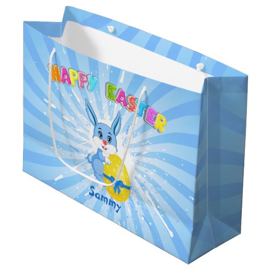 Blue Easter Bunny-Cartoon Large Cadeautasje (Voorkant Gekanteld)
