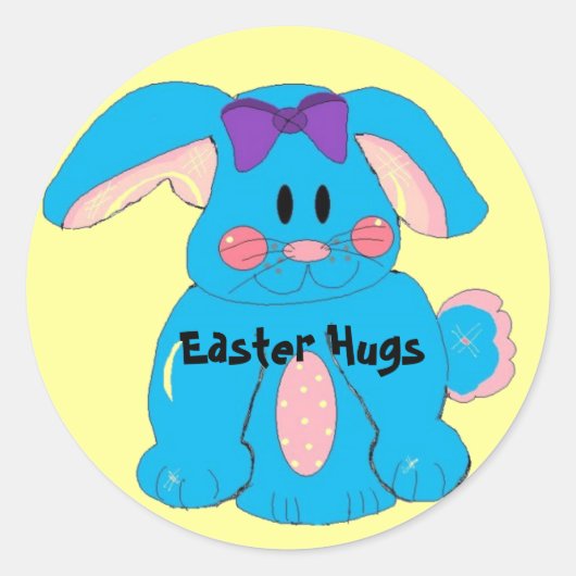 Blue Easter Bunny Ronde Sticker (Voorkant)