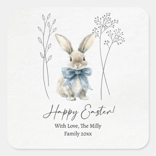 Blue Easter Bunny Vierkante Sticker (Voorkant)