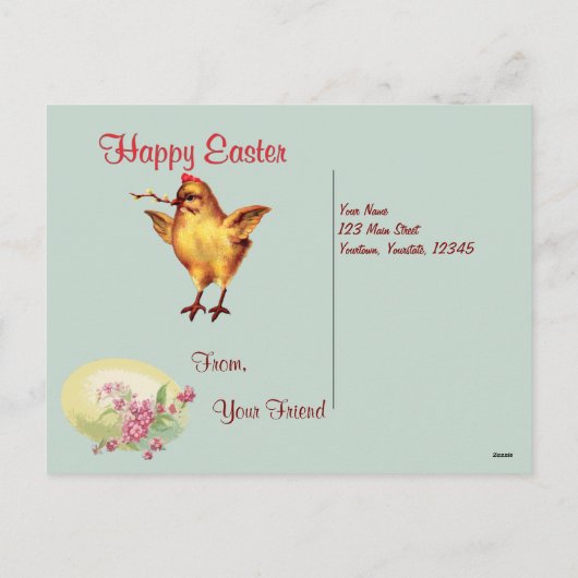 Blue Easter Egg en Chicks Briefkaart (Achterkant)