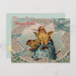 Blue Easter Egg en Chicks Briefkaart