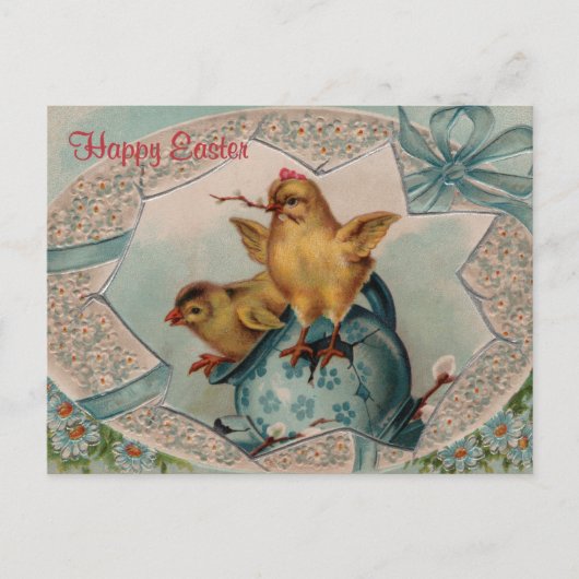 Blue Easter Egg en Chicks  Briefkaart (Voorkant)