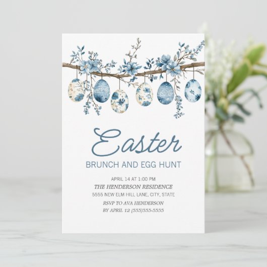 Blue Easter Egg Hunt Brunch Kaart (Staand voorkant)