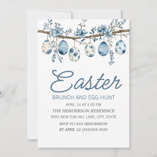Blue Easter Egg Hunt Brunch Kaart (Voorkant)
