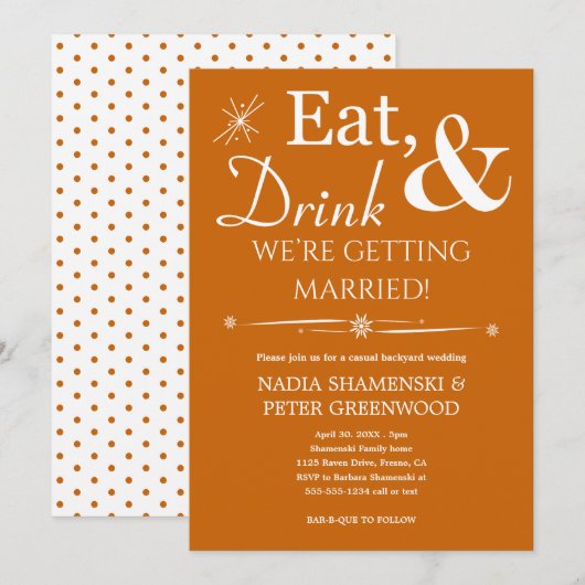 Blue Eat Drink die een Casual huwelijk krijgt Kaart (Voorkant / Achterkant)