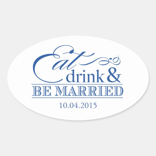 Blue Eat Drink en Be Married Favor Stickers (Voorkant)