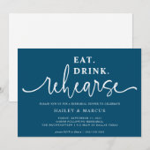 Blue Eat Drink Rehearse Rehearsal Dinner Kaart (Voorkant / Achterkant)