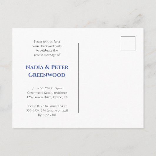 Blue Eat Drink We zijn getrouwd Retro Elopement Briefkaart (Achterkant)