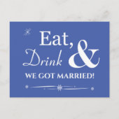 Blue Eat Drink We zijn getrouwd Retro Elopement Briefkaart (Voorkant)