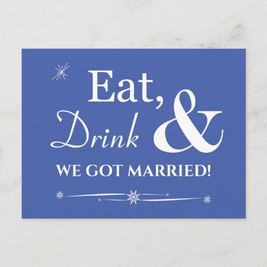 Blue Eat Drink We zijn getrouwd Retro Elopement Briefkaart (Voorkant)