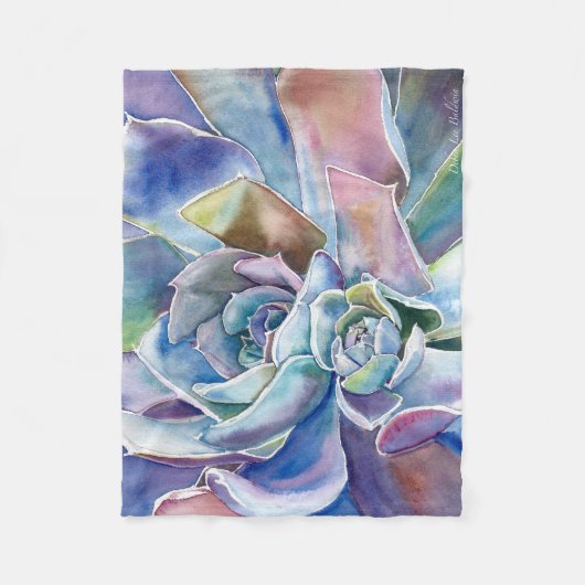 Blue Echeveria Succulent Fleece Blanket, 3 maten (Voorkant)