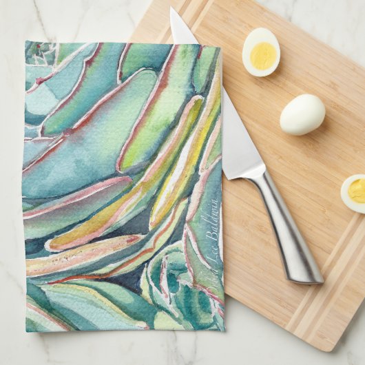 Blue Echeveria Succulent Kitchen Towel Theedoek (Quarter Fold)