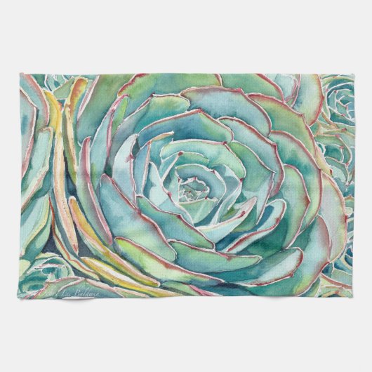 Blue Echeveria Succulent Kitchen Towel Theedoek (Horizontaal)