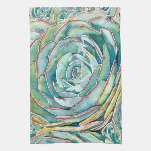 Blue Echeveria Succulent Kitchen Towel Theedoek (Verticaal)