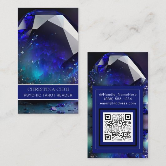 Blue Edelsteen Crystal Psychische Tarot Reader QR- Visitekaartje (Voorkant / Achterkant)