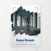 Blue Edgy Abstract Afstuderen penseelfoto Drieluik Uitnodiging (Cover)