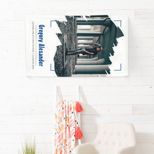 Blue Edgy Abstract Afstuderen penseelfoto Spandoek (Insitu)