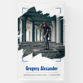 Blue Edgy Abstract Afstuderen penseelfoto Spandoek