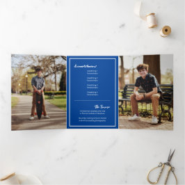 Blue Edgy Abstract Torn Photo Afstuderen Drieluik Uitnodiging