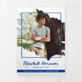 Blue Edgy Abstract Torn Photo Afstuderen Drieluik Uitnodiging (Cover)