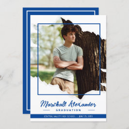 Blue Edgy Abstract Torn Photo Afstuderen Kaart