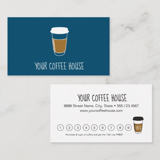 Blue Editable Coffee Stamp loyalty (Voorkant / Achterkant)