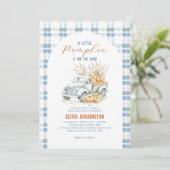 Blue Een beetje pompoen Truck Boy Baby shower Kaart (Staand voorkant)