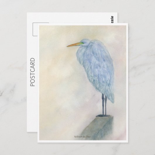Blue Egret Watercolor Briefkaart (Voorkant / Achterkant)