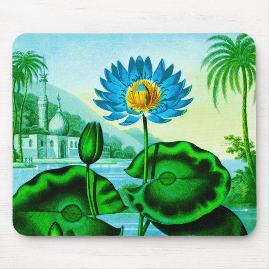 Blue Egyptian Water Lily / Lotus Illustration Muismat (Voorkant)