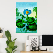 Blue Egyptian Water Lily / Lotus Illustration Poster (Thuiskantoor)