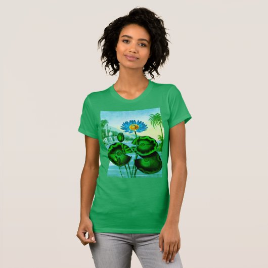 Blue Egyptian Water Lily / Lotus Illustration T-shirt (Voorkant volledig)