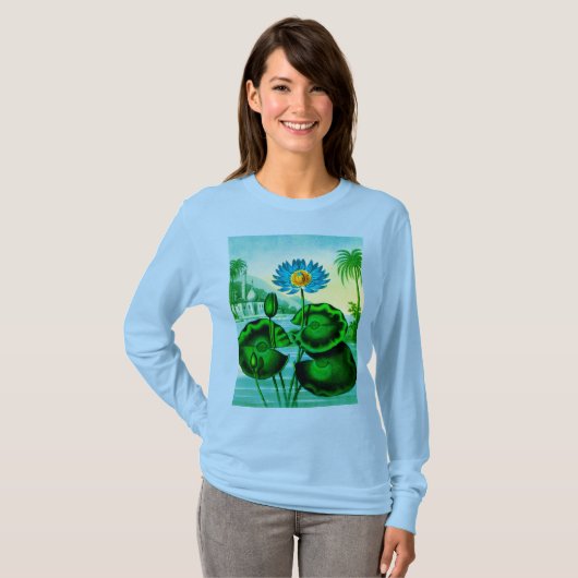 Blue Egyptian Water Lily / Lotus Illustration T-shirt (Voorkant volledig)