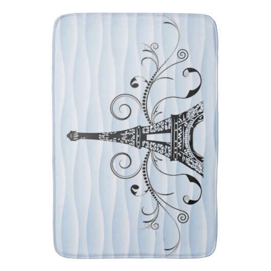 Blue Eiffel Towel Flourish Bath Mat (Voorkant Verticaal)